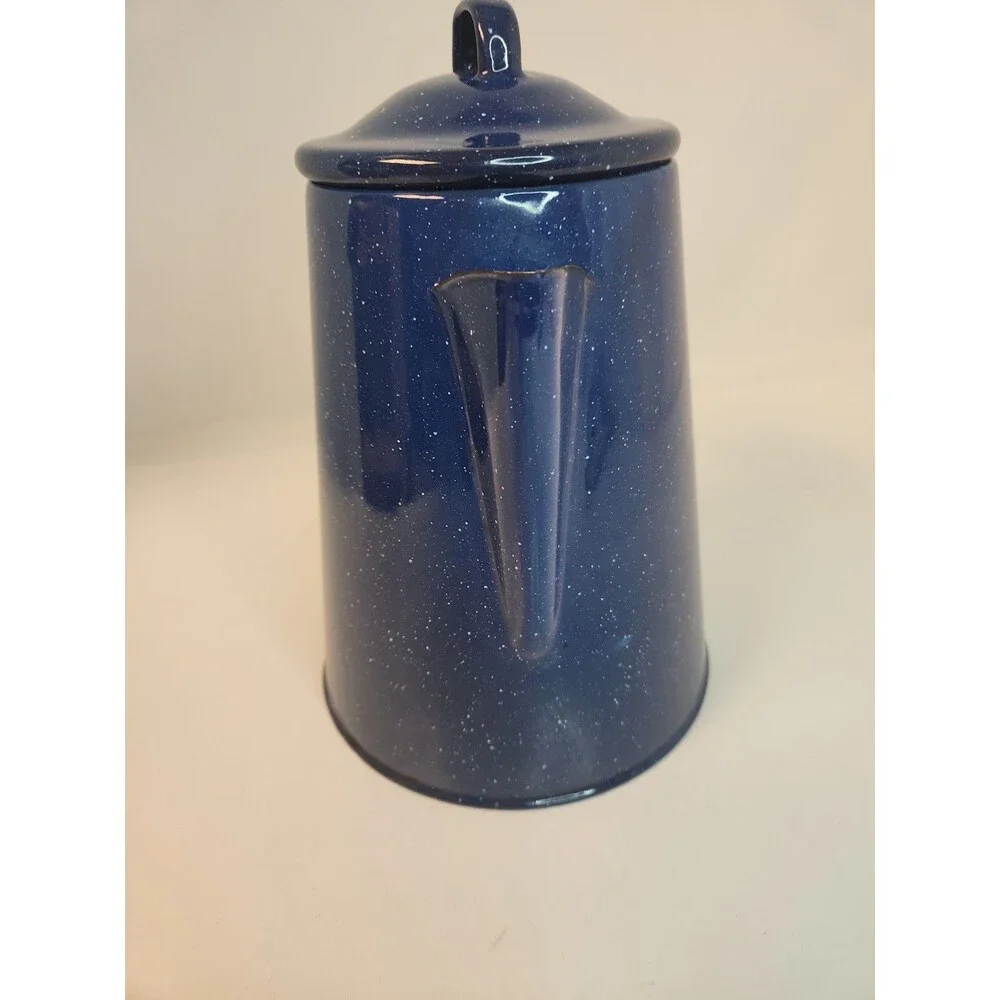 Enamel Coffee Pot Perculator 8 Cup Camp Coffee Pot Blue Speckled Enamel insert